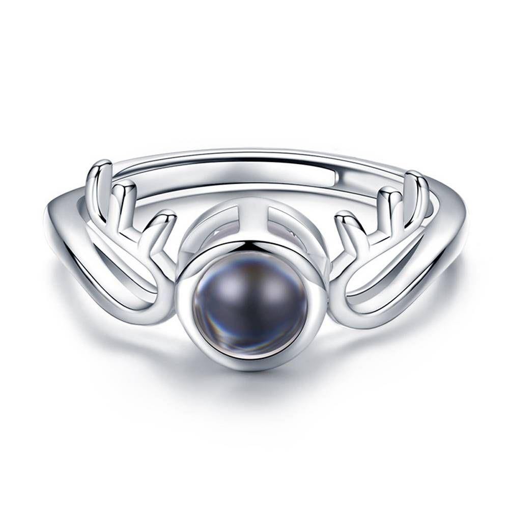 I Love You Ring Projection Engraved Ring in 100 Languages, Antlers Ring Silver