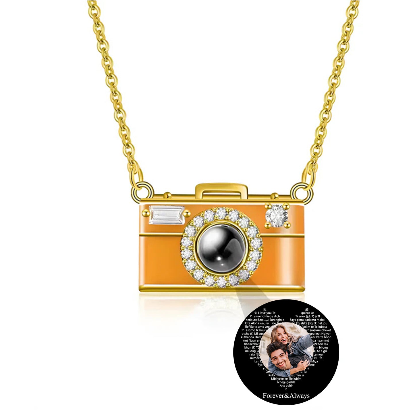 Personalized Photo Necklace I Love You 100 Languages Projection Gem Camera Necklace Anniversary Gifts for Her