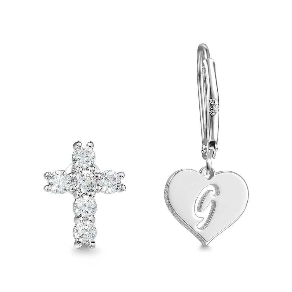 Initial Drop Earrings, Asymmetry Earrings Hollow Letter with Cross Rose Gold Plated