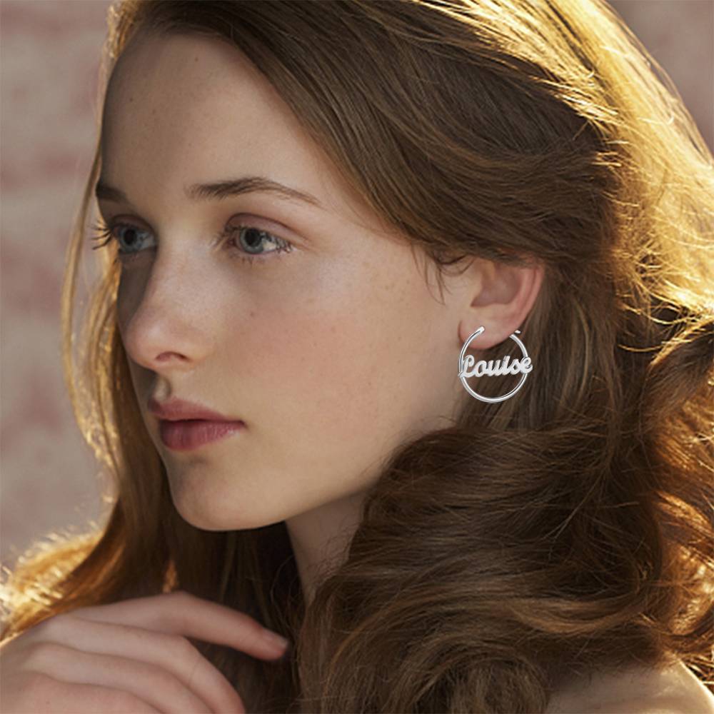 Custom Name Earrings Unique Gift Platinum Plated - Silver
