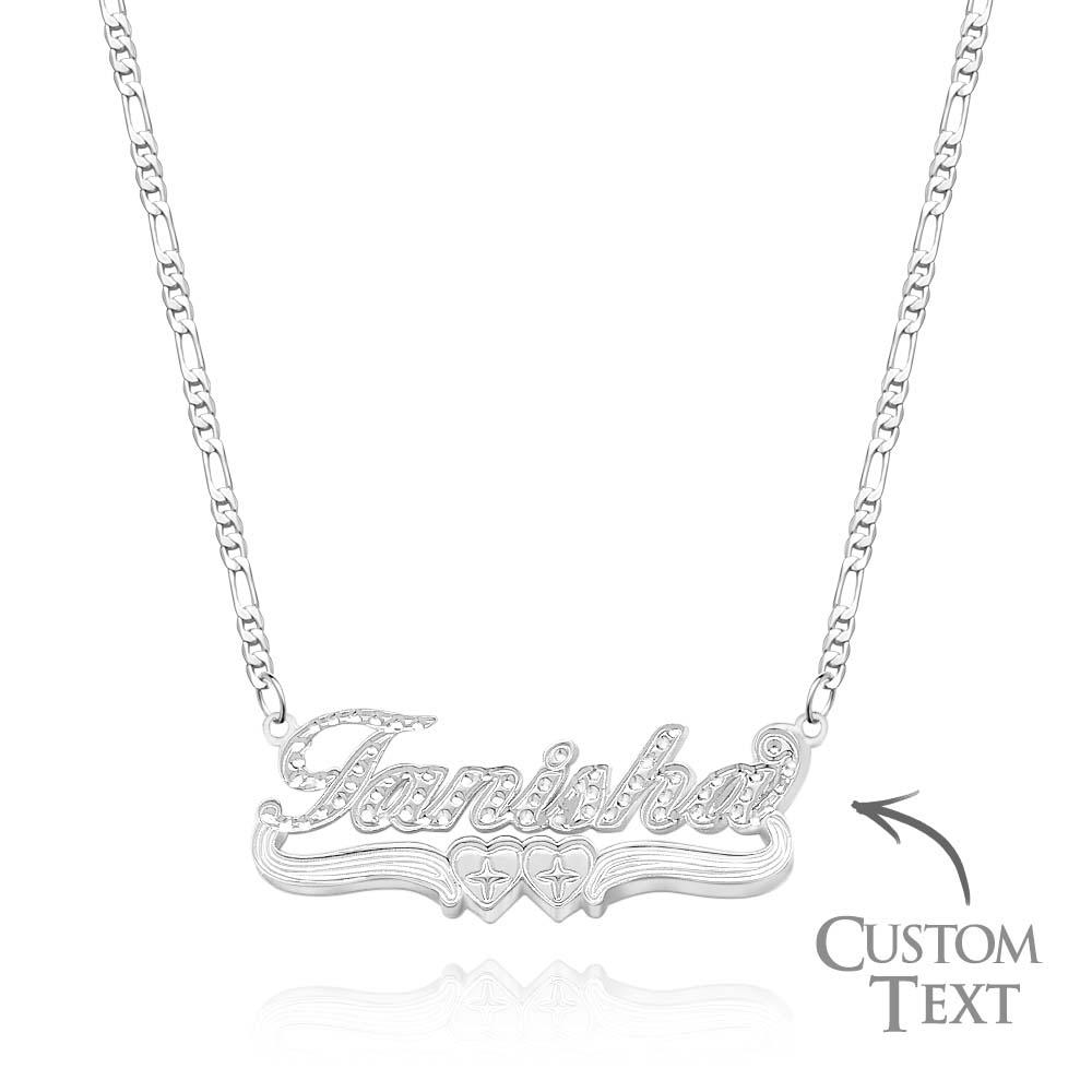 Personalized Hip Hop Name Necklace Double Hearts Decor Necklace Gifts for Men