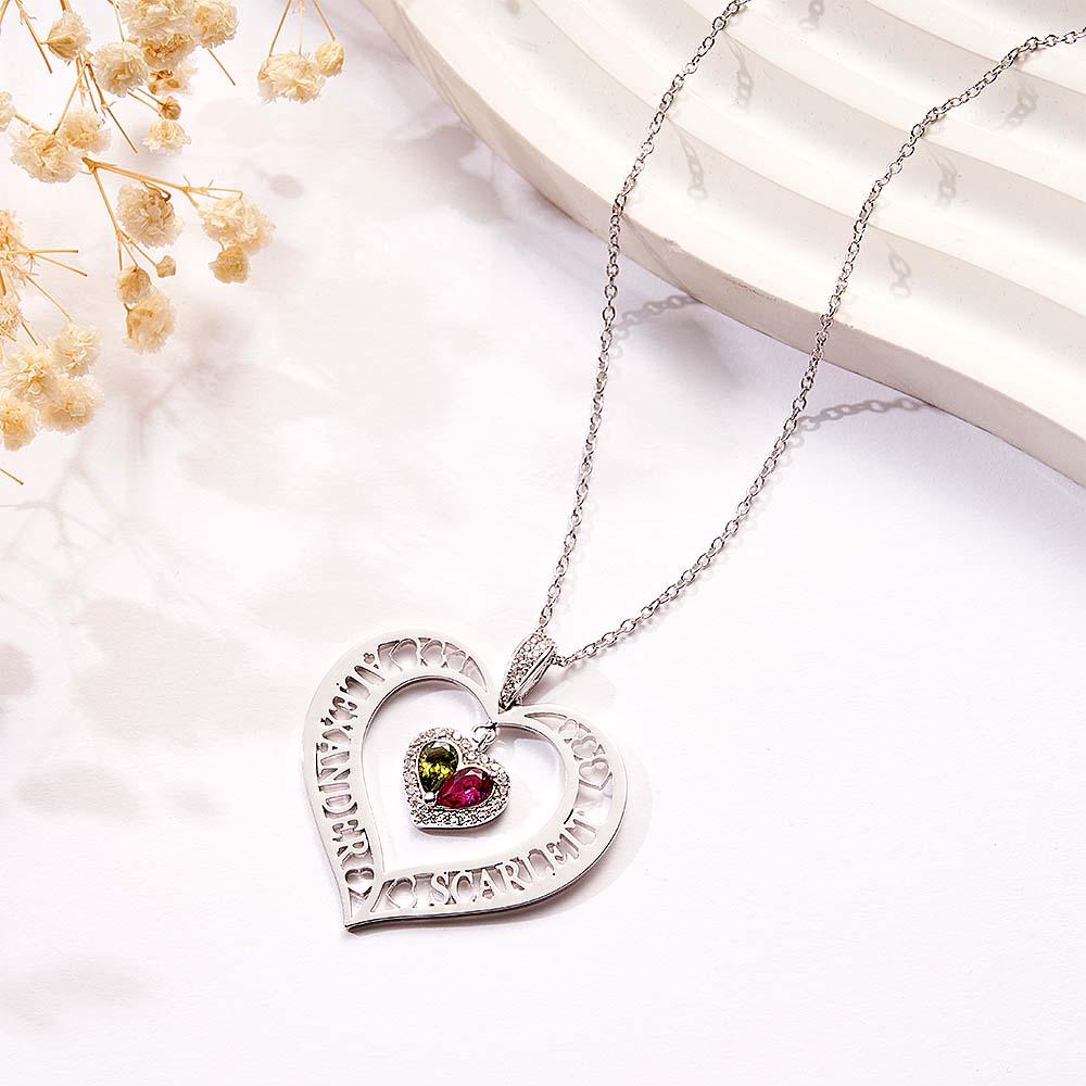 Name Birthstone Necklace Hollow Heart Pendant Jewelry Gifts For Women