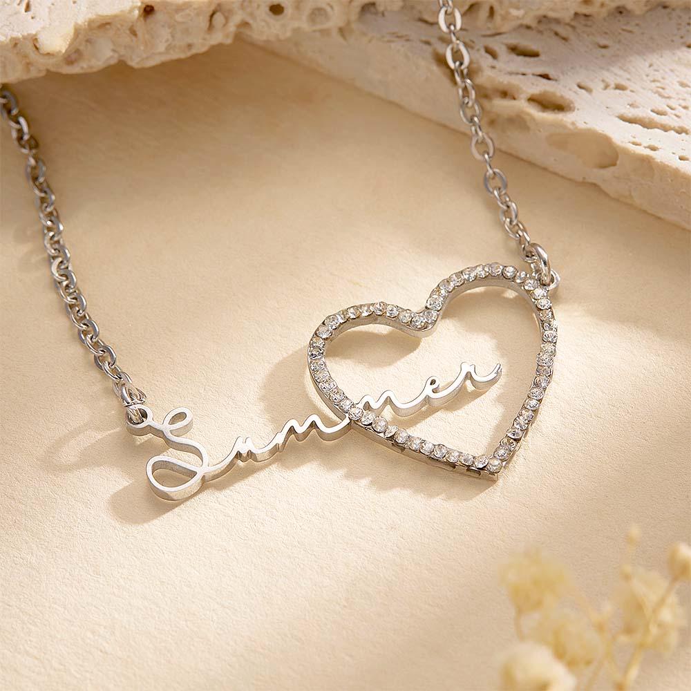 Custom Name Necklace Heart Iced Name Hollow Out Necklace Jewelry Gift For Her