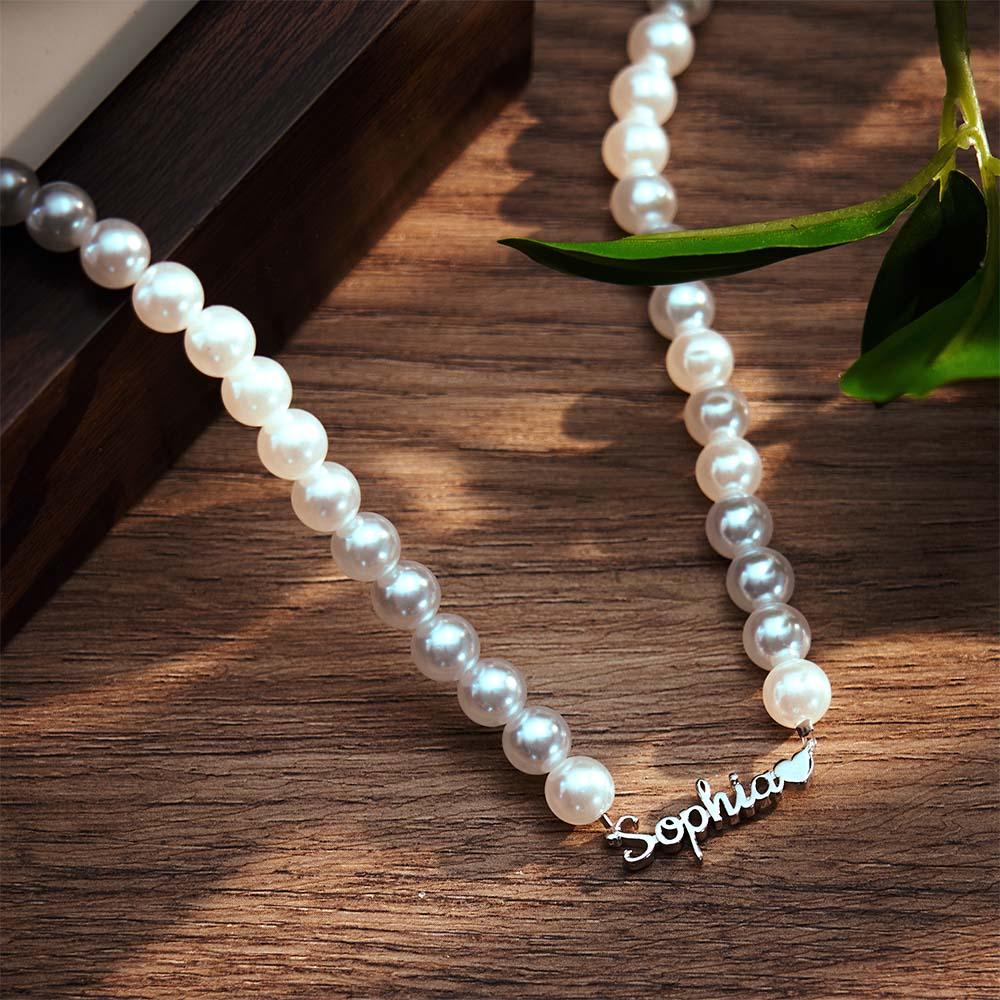 Custom Name Pearl Chain Necklace Heart Classic Gift for Her