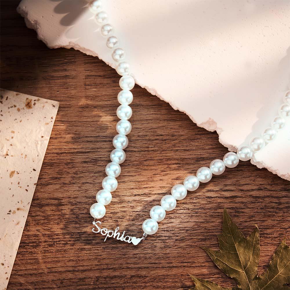 Custom Name Pearl Chain Necklace Heart Classic Gift for Her