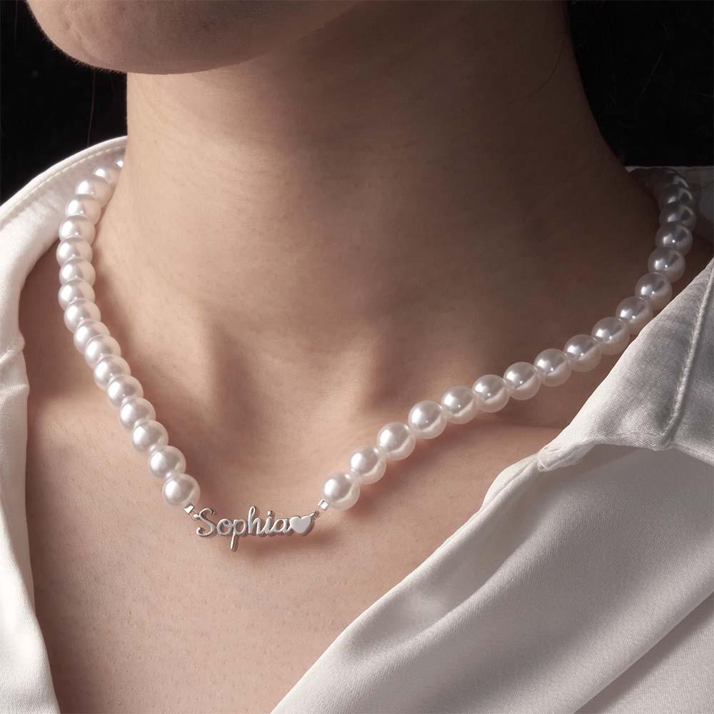 Custom Name Pearl Chain Necklace Heart Classic Gift for Her