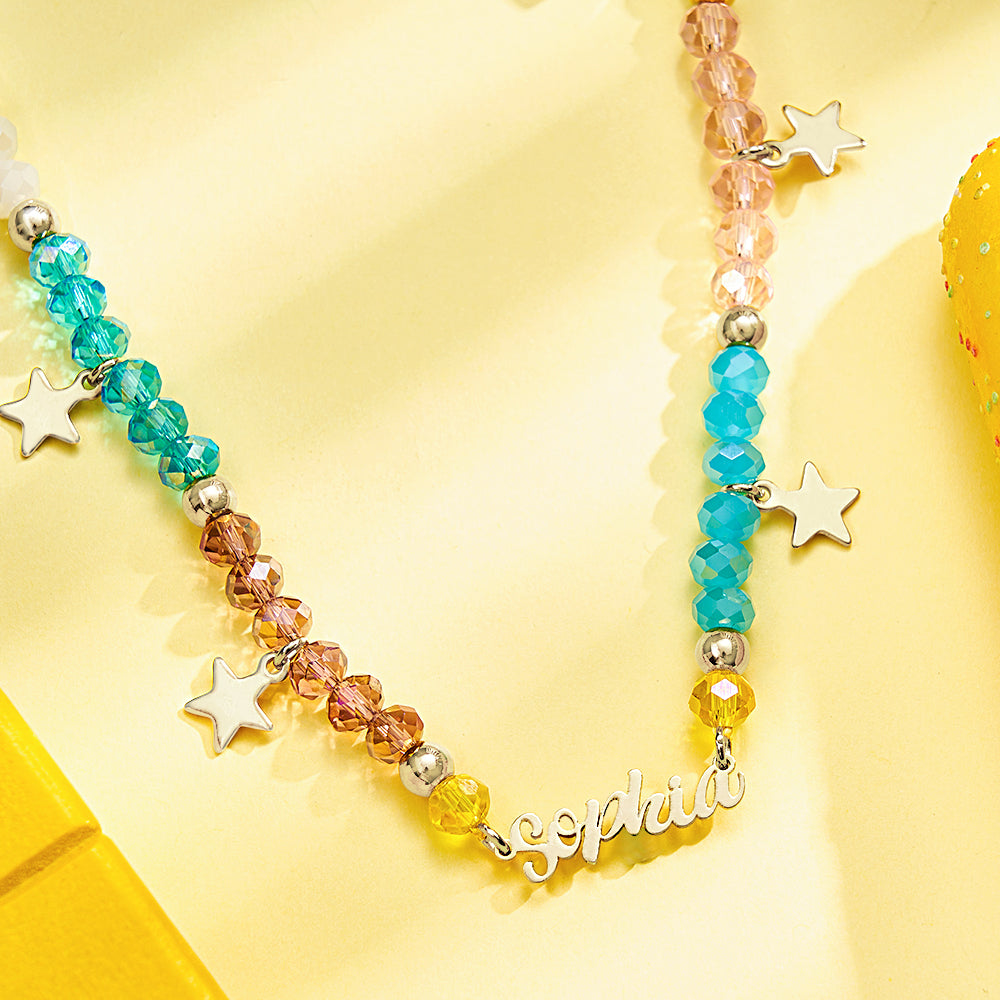 Custom Name Necklace Summer Fashion Colorful Beaded Necklace for Kids