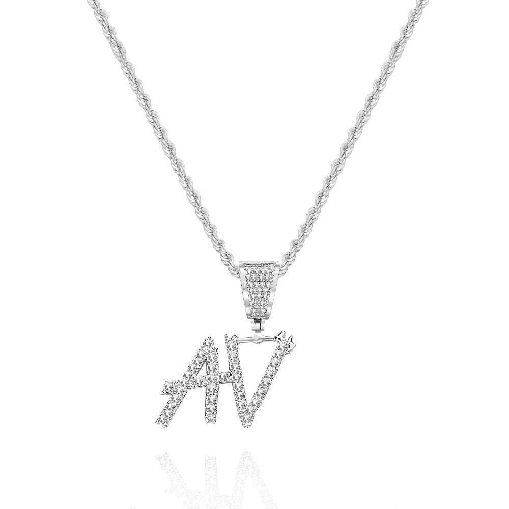 Custom Name Necklace Pendant Graffiti Style Necklace Cubic Zirconia Diamond Simulant