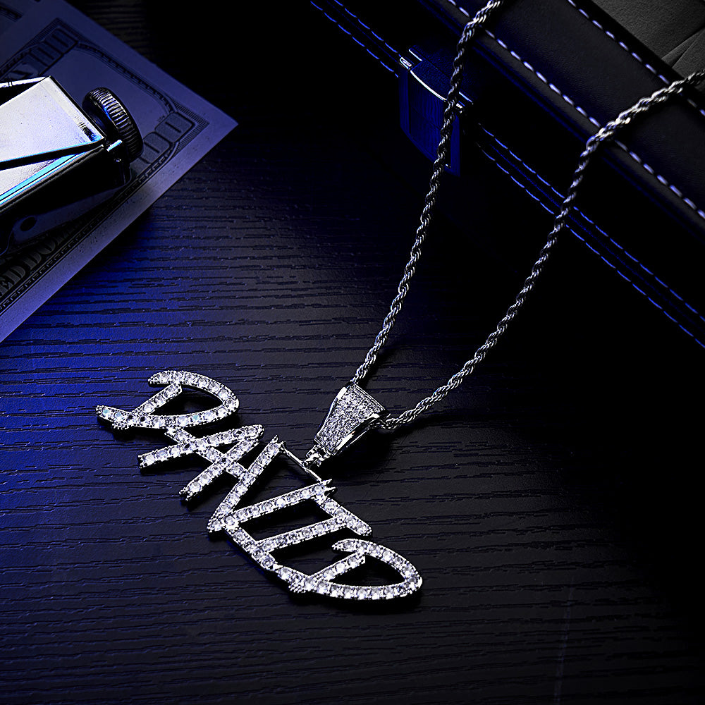 Custom Name Necklace Pendant Graffiti Style Necklace Cubic Zirconia Diamond Simulant