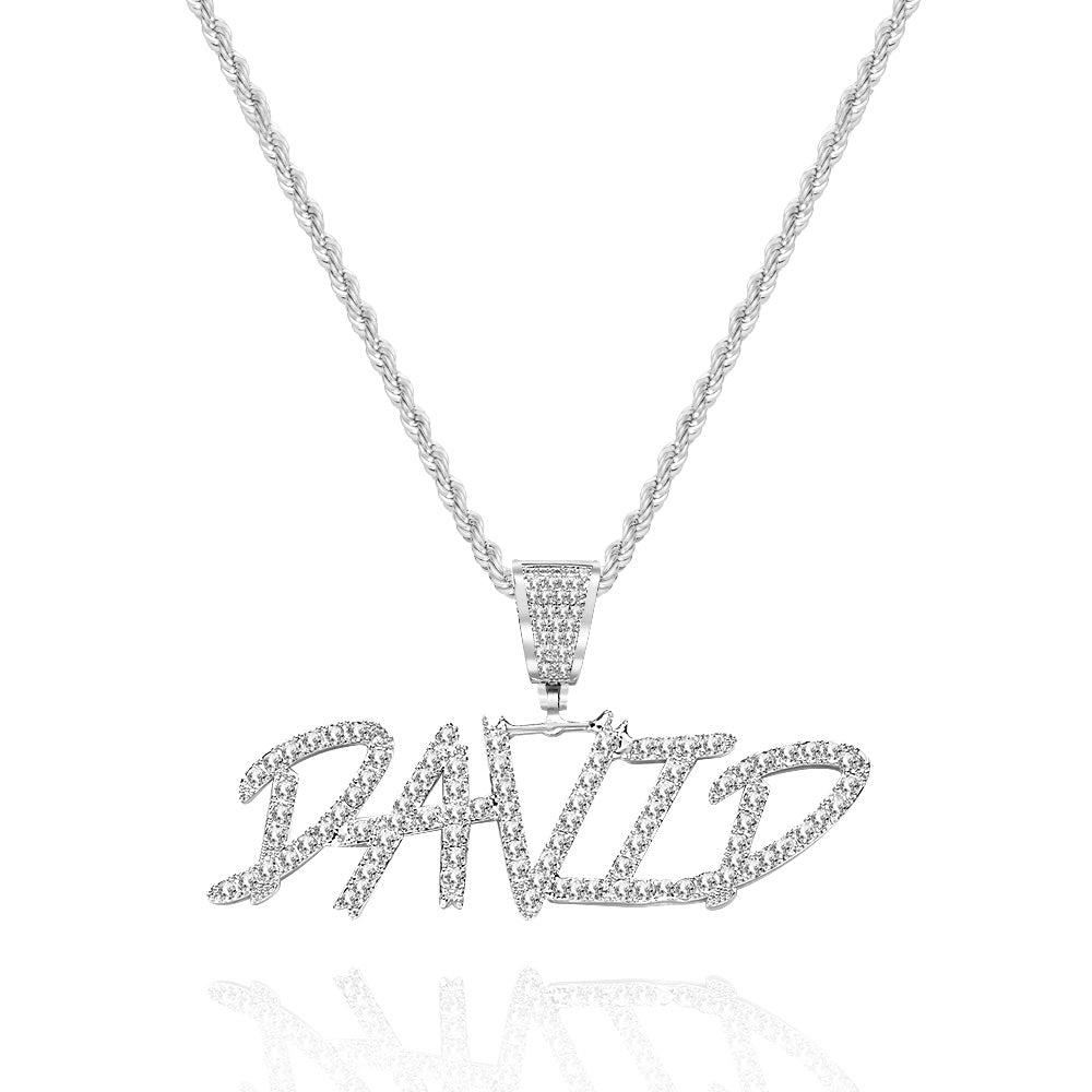 Custom Name Necklace Pendant Graffiti Style Necklace Cubic Zirconia Diamond Simulant