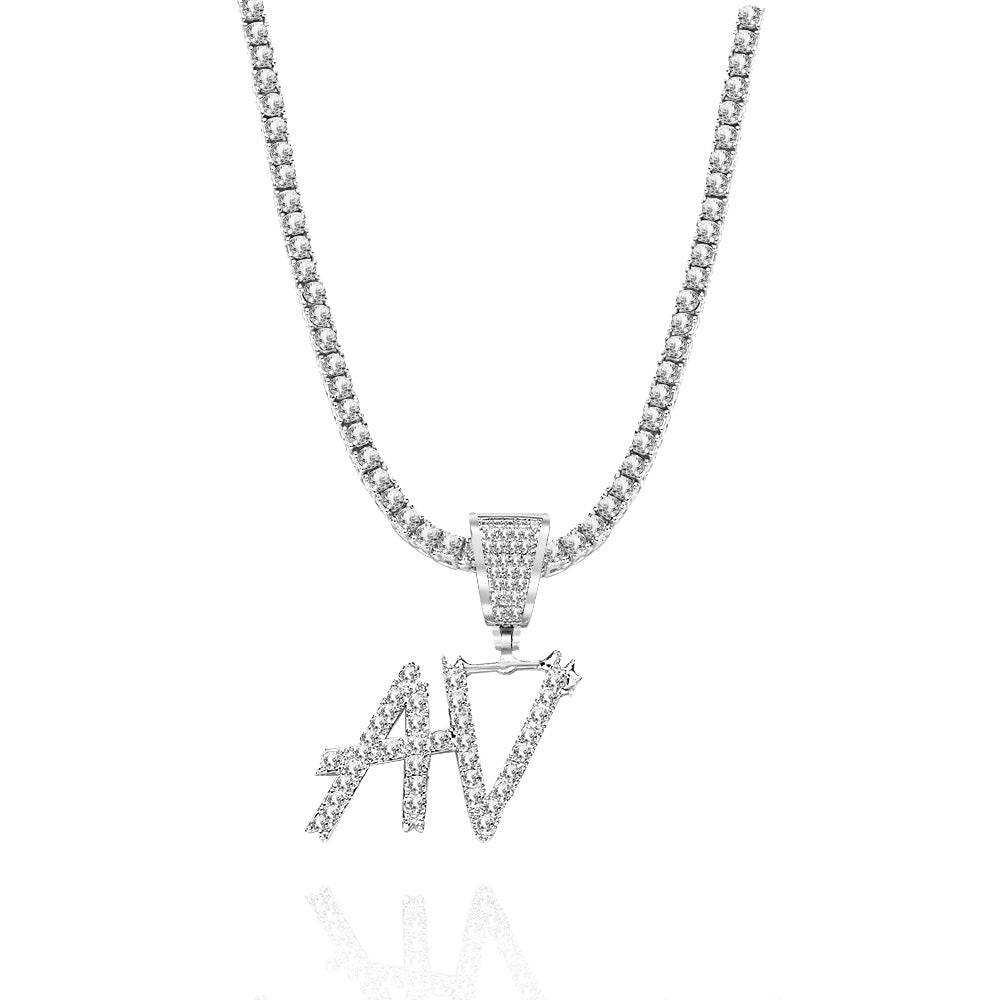 Custom Name Necklace Pendant Graffiti Style Necklace Cubic Zirconia Diamond Simulant