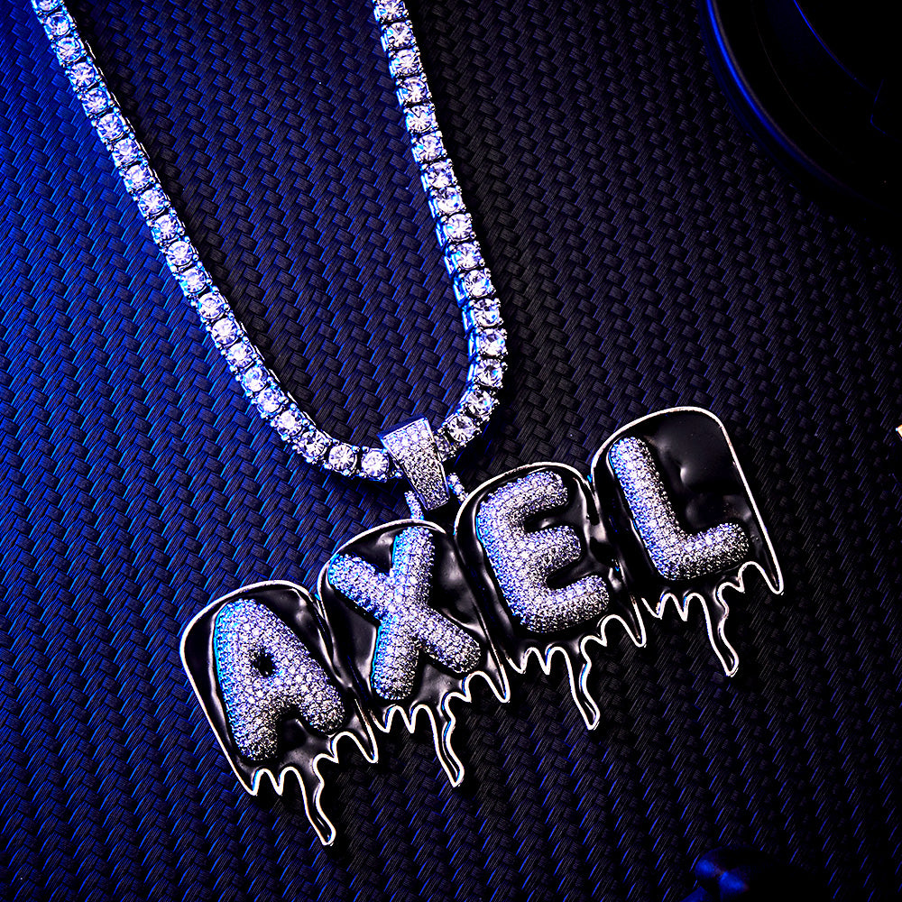 Custom Men's Name Necklace Hip Hop Oil Drop Letter Necklace Street Style Pendant Gift for Him