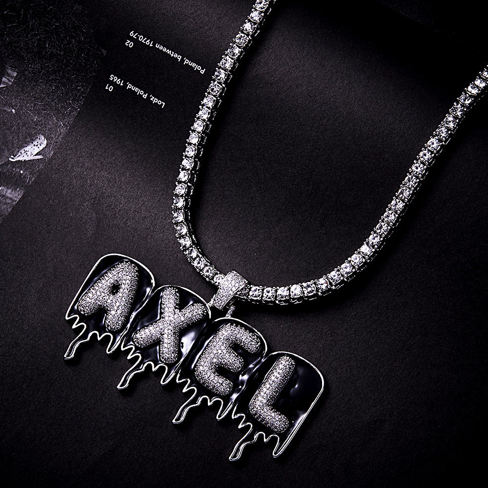 Custom Men's Name Necklace Hip Hop Oil Drop Letter Necklace Street Style Pendant Gift for Him