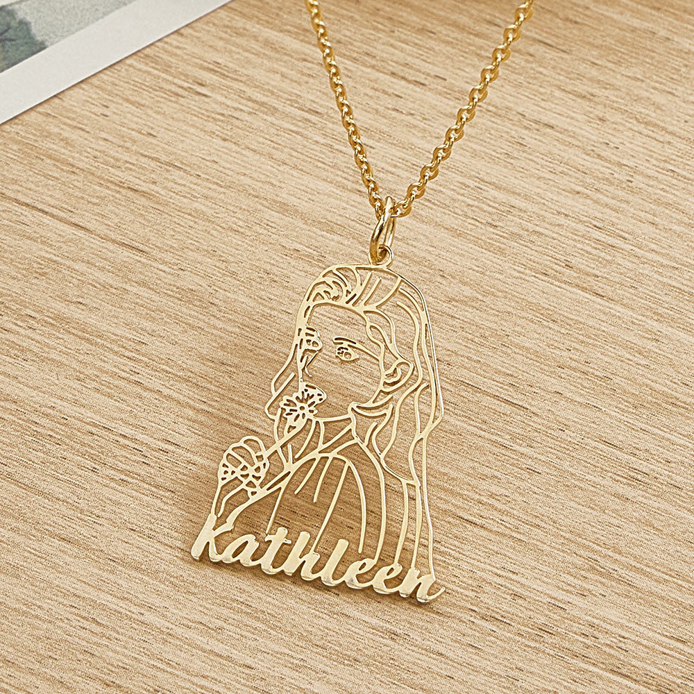 Personalized Name Portrait Line Art Drawing Necklace for Her