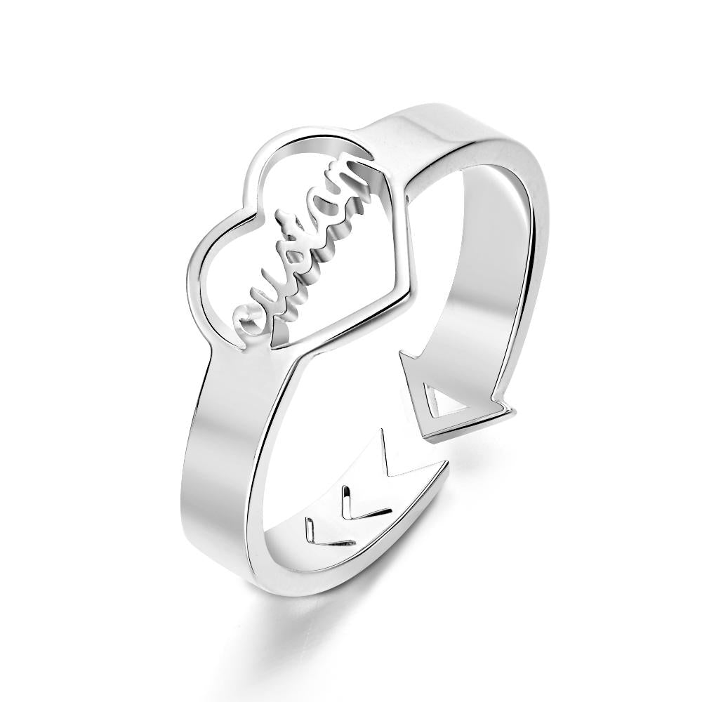 Loving Heart Custom Name Adjustable Ring For Women Girls Engagement Gift