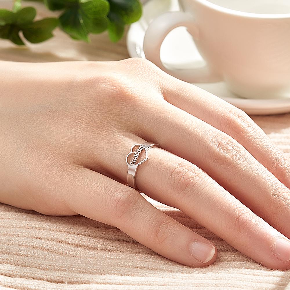 Loving Heart Custom Name Adjustable Ring For Women Girls Engagement Gift