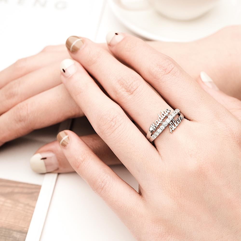 Custom Two Names Ring Personalized Gift For Mom Best Friend Gift Stackable Ring