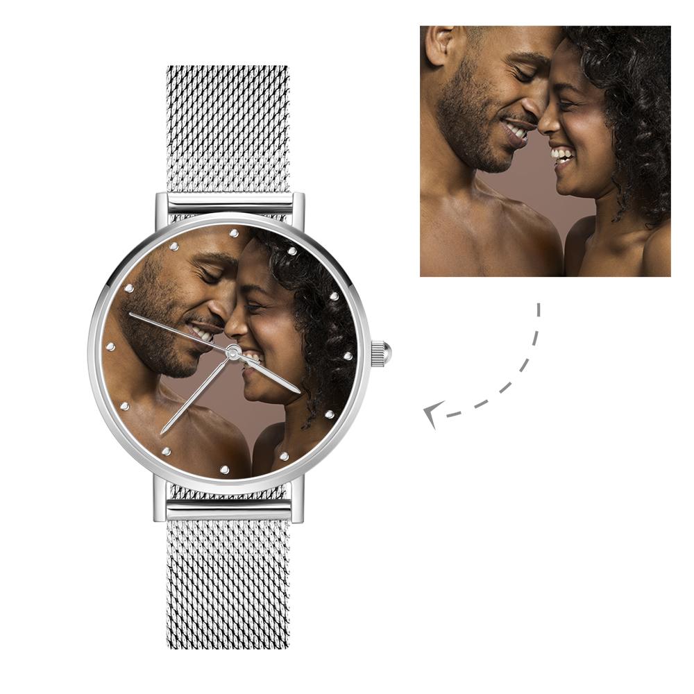 Women's Engraved Alloy Bracelet Valentine's Day Gift for Her Custom Photo Watch 36mm