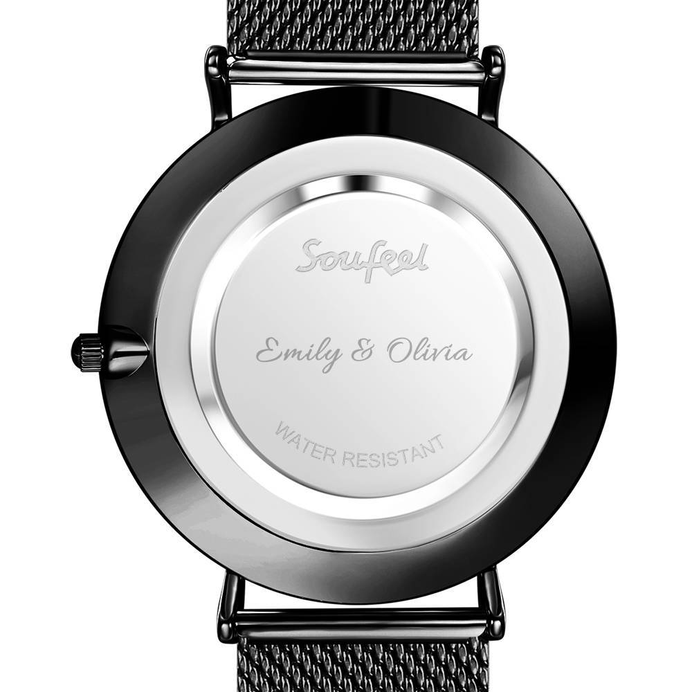 Engraved Men's Black Alloy Bracelet Photo Watch 40mm