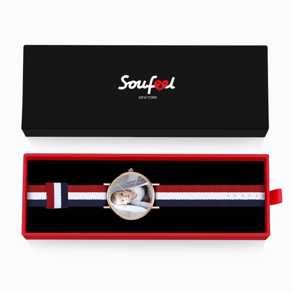 Women's Engraved Rose Goldtone Photo Watch Color Nylon Strap 36mm