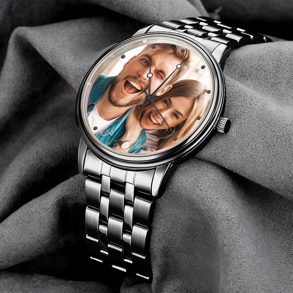 Engraved Men's Black Alloy Bracelet Photo Watch 38mm To My Husband I Love You Gifts for Him
