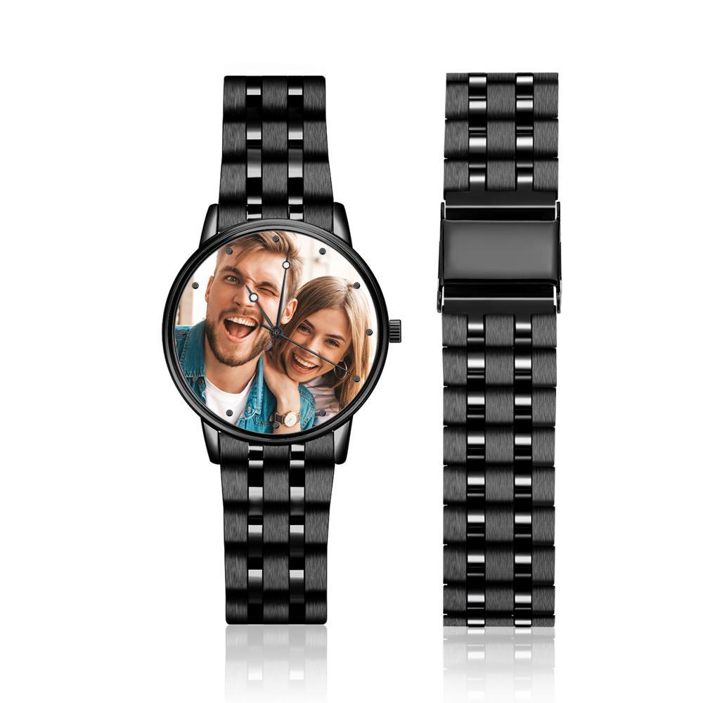 Engraved Men's Black Alloy Bracelet Photo Watch 38mm To My Husband I Love You Gifts for Him