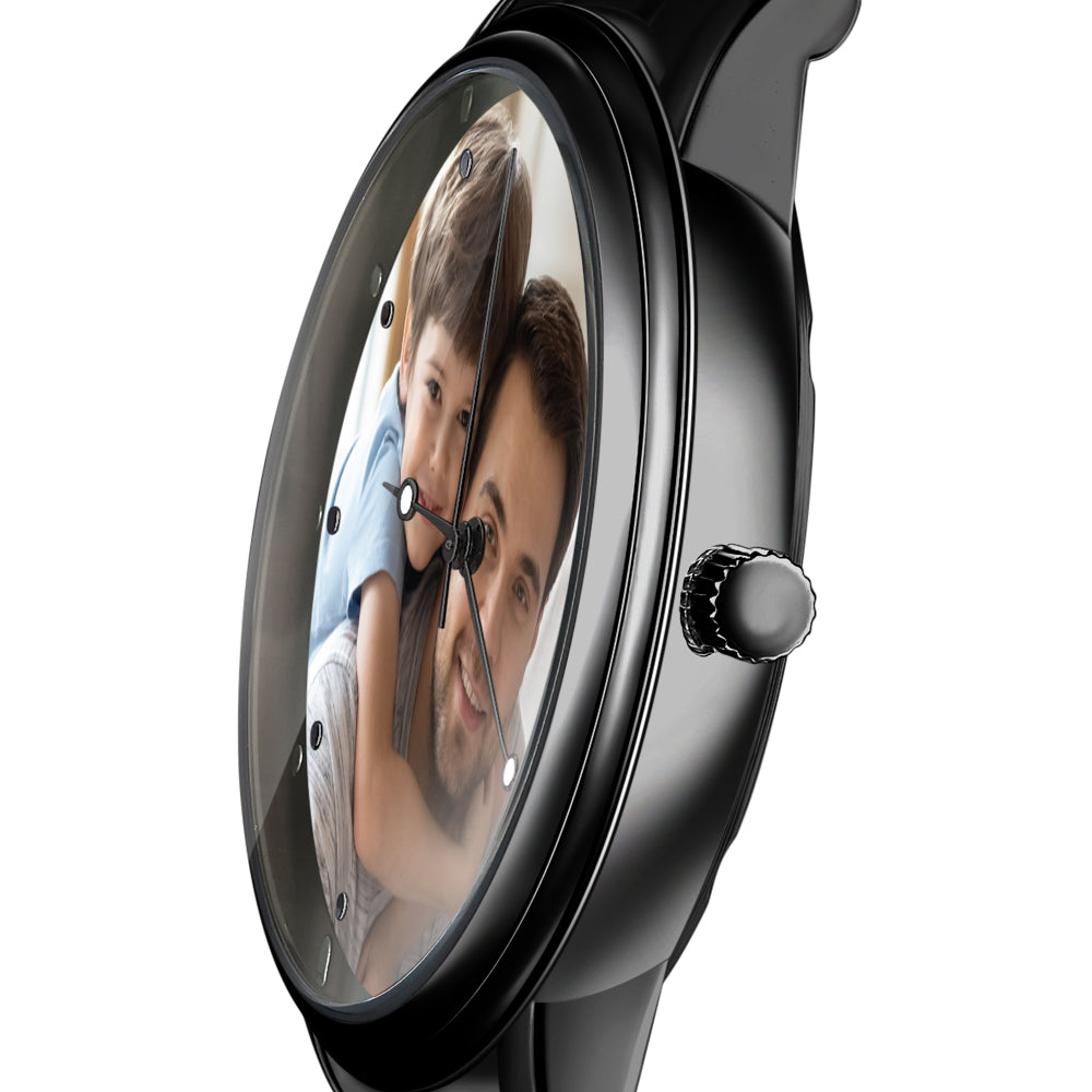 Custom Photo Watch Men's Black Alloy Bracelet Holding Hands Engraved Name Watch Father's Day Gift For Dad