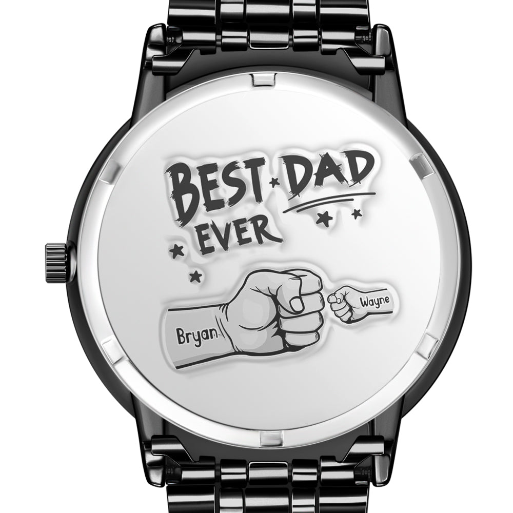 Custom Photo Watch Men's Black Alloy Bracelet Holding Hands Engraved Name Watch Father's Day Gift For Dad