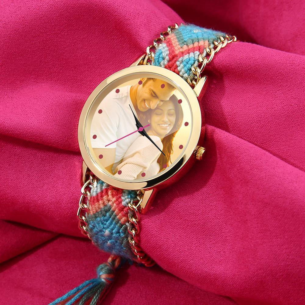 Women's Gold Photo Watch Braided Color Rope Strap 40mm
