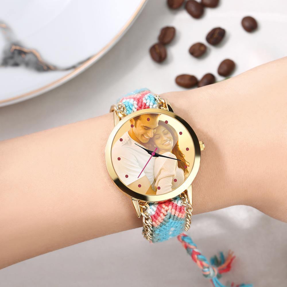 Women's Gold Photo Watch Braided Color Rope Strap 40mm