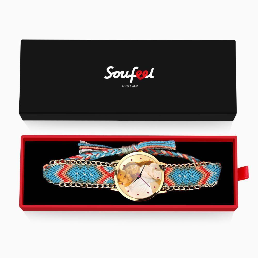 Women's Gold Photo Watch Braided Color Rope Strap 40mm