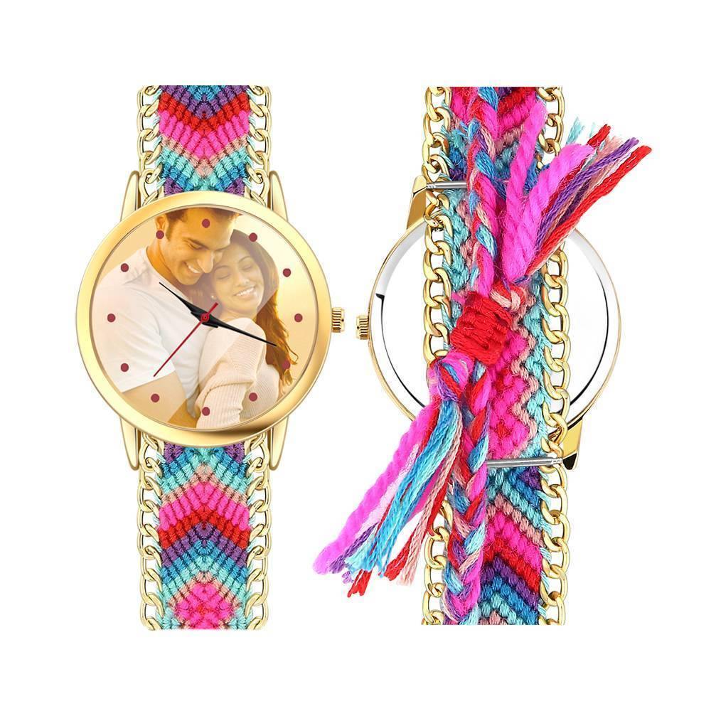 Women's Gold Photo Watch Braided Color Rope Strap 40mm