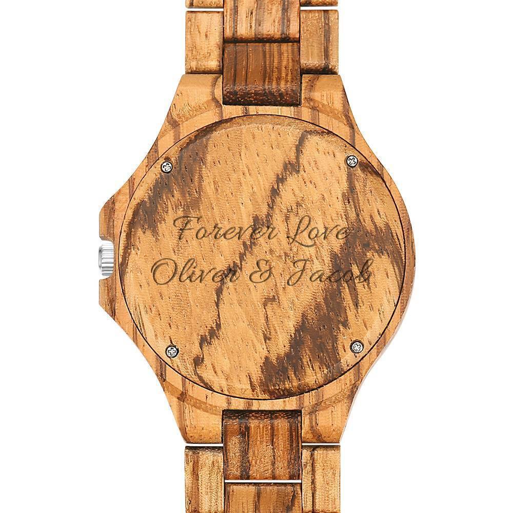 Men's Engraved Wooden Photo Watch Wooden Strap 45mm