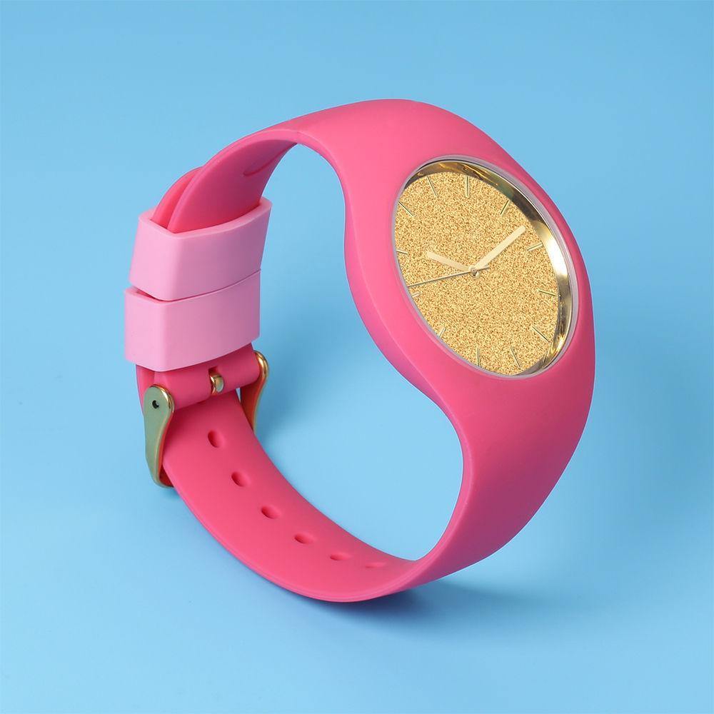 Unisex Silicone Engraved Watch Unisex Engraved Watch 41mm Pink Strap - Golden