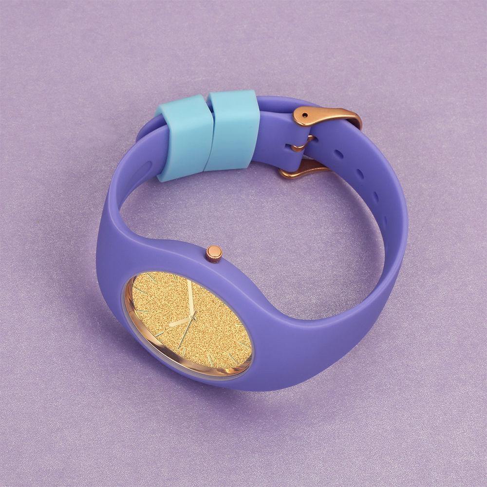 Unisex Silicone Engraved Watch Unisex Engraved Watch 41mm Purple Strap - Golden