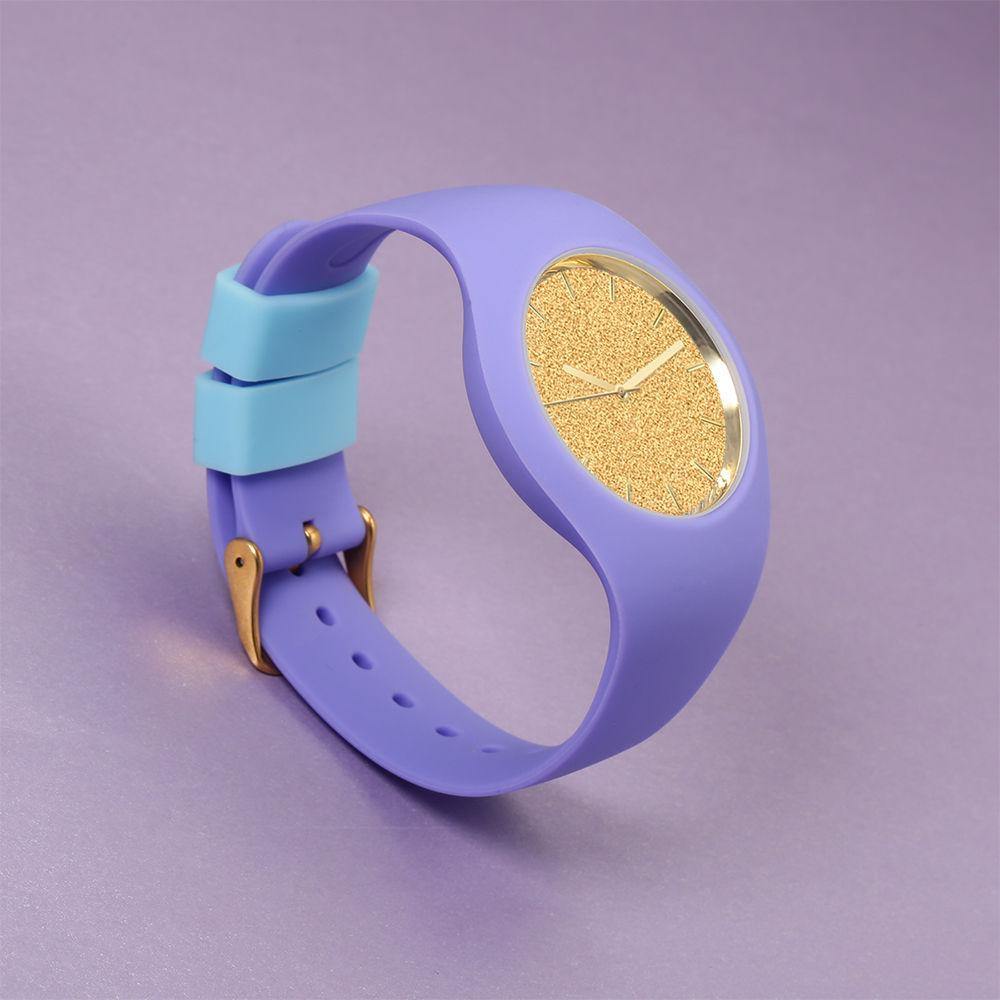 Unisex Silicone Engraved Watch Unisex Engraved Watch 41mm Purple Strap - Golden