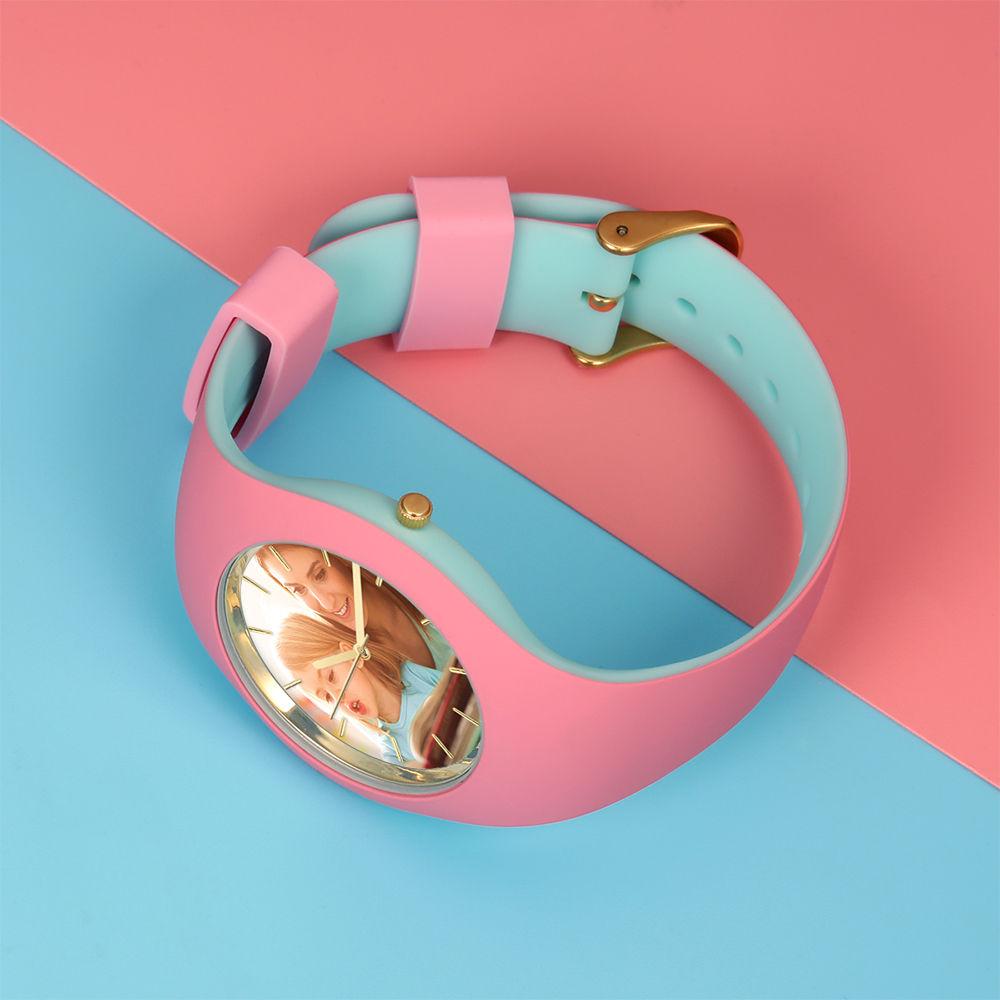 Unisex Silicone Engraved Photo Watch Unisex Engraved Photo Watch 41mm Pink and Blue Strap