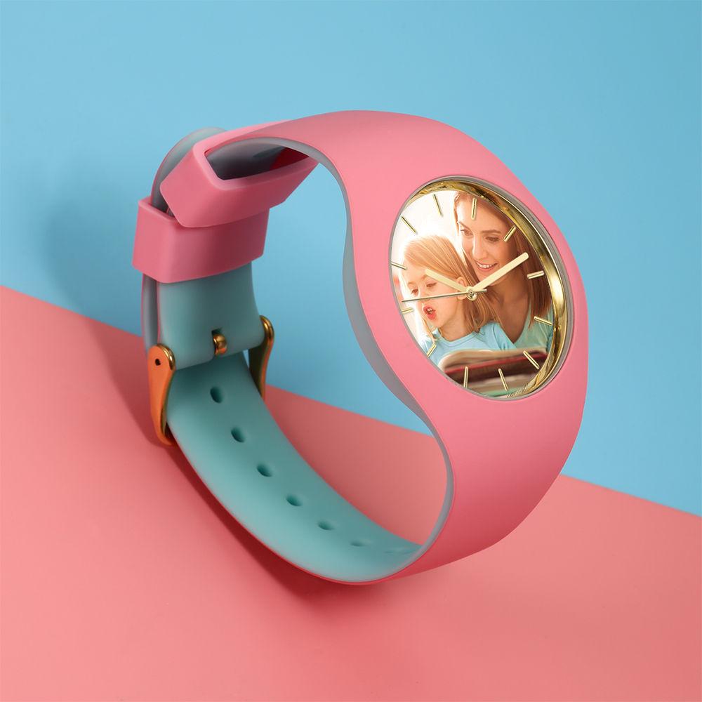 Unisex Silicone Engraved Photo Watch Unisex Engraved Photo Watch 41mm Pink and Blue Strap