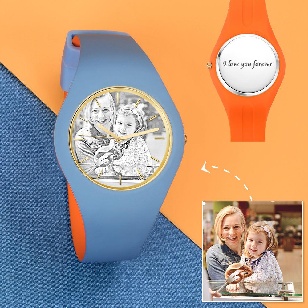 Unisex Silicone Engraved Photo Watch Unisex Engraved Photo Watch 41mm Blue and White Strap - Sketch