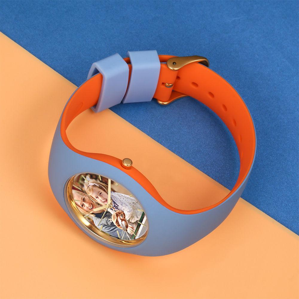 Unisex Silicone Engraved Photo Watch Unisex Engraved Photo Watch 41mm Orange and Blue Strap