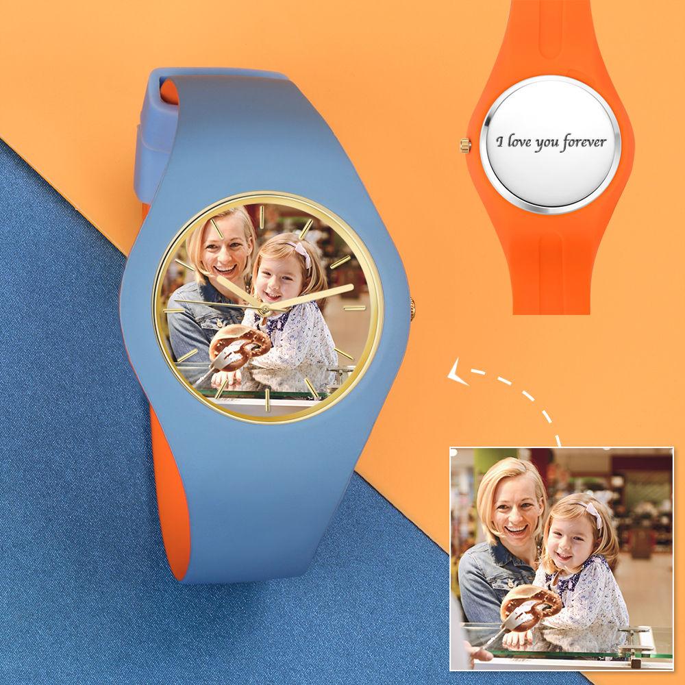 Unisex Silicone Engraved Photo Watch Unisex Engraved Photo Watch 41mm Black and Green Strap