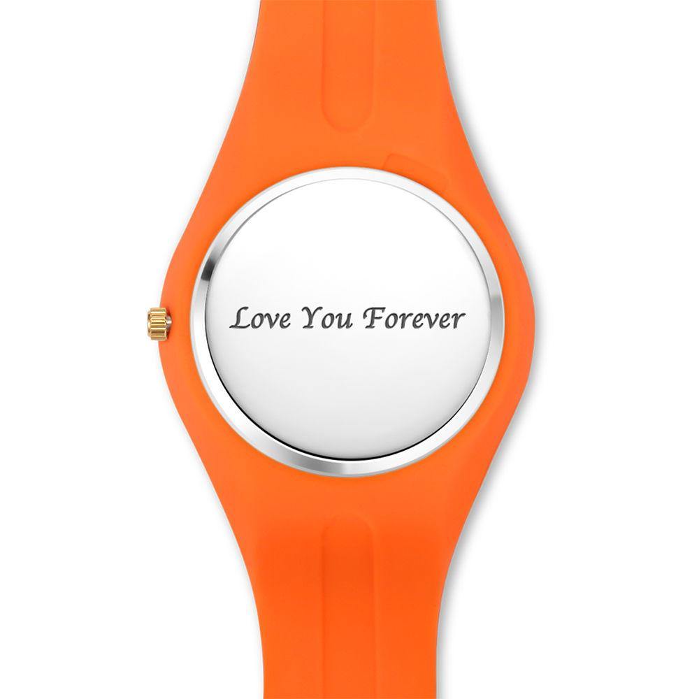Unisex Silicone Engraved Watch Unisex Engraved Watch 41mm Blue and Orange Strap - Golden