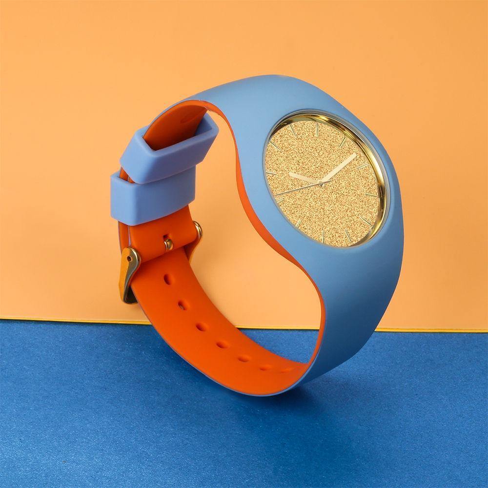 Unisex Silicone Engraved Watch Unisex Engraved Watch 41mm Blue and Orange Strap - Golden