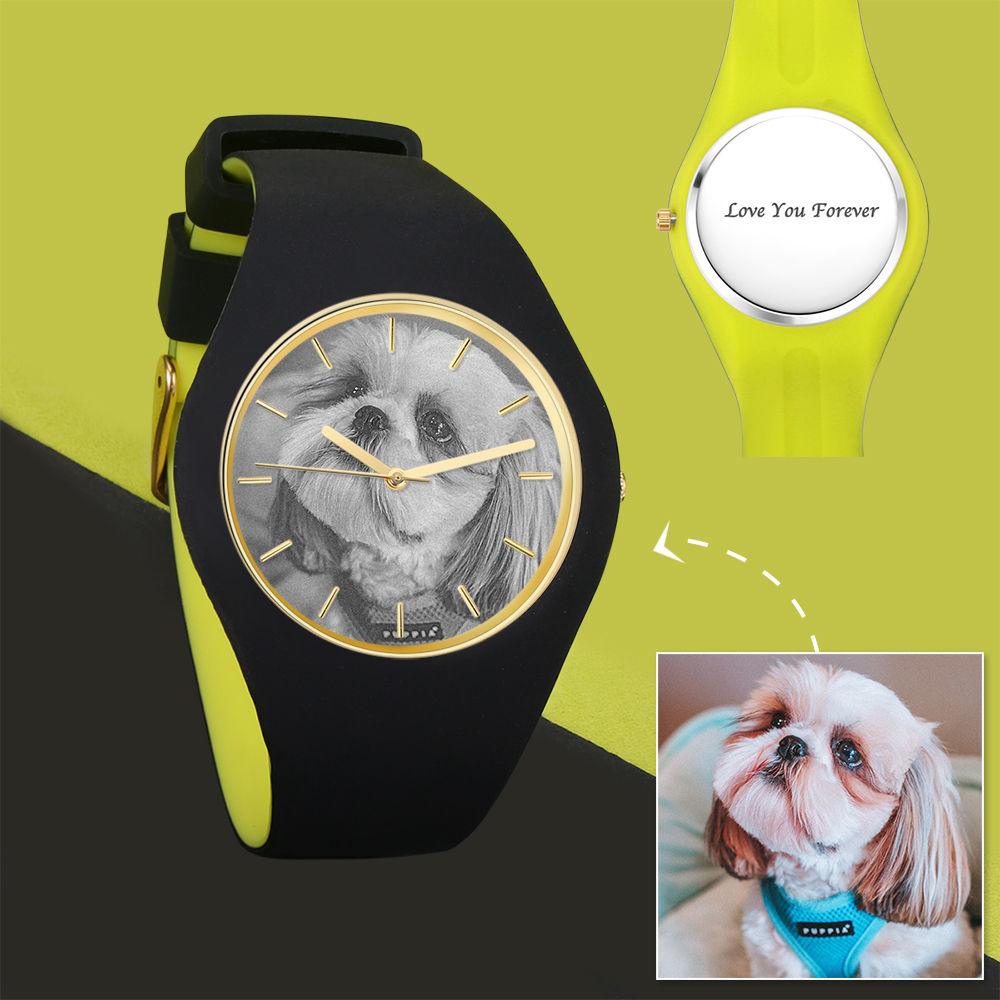 Unisex Silicone Engraved Photo Watch Unisex Engraved Photo Watch 41mm Blue and White Strap - Sketch