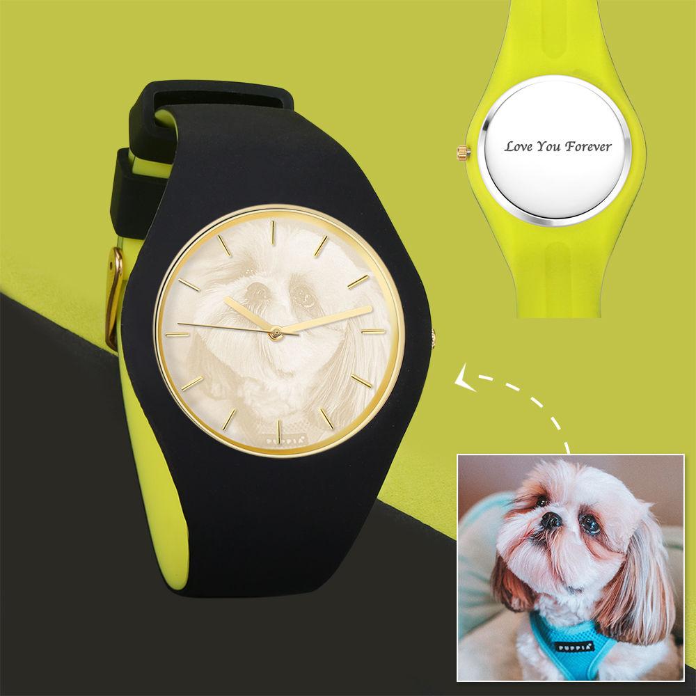 Unisex Silicone Engraved Photo Watch Unisex Engraved Photo Watch 41mm Pink and Blue Strap - Golden