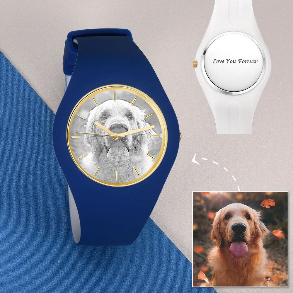 Unisex Silicone Engraved Photo Watch Unisex Engraved Photo Watch 41mm Blue and White Strap - Sketch
