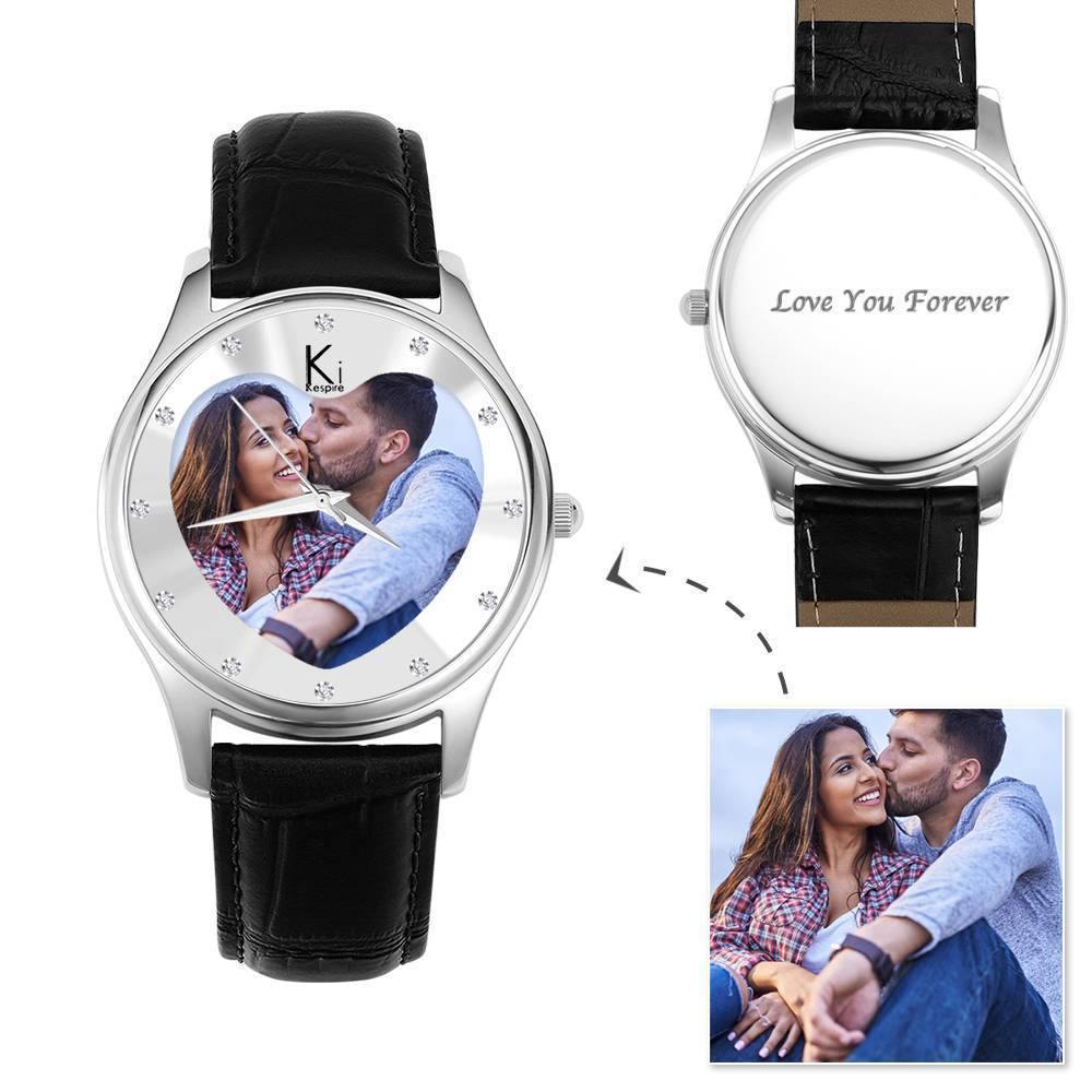 Women's Engraved Photo Watch 40mm Brown Leather Strap