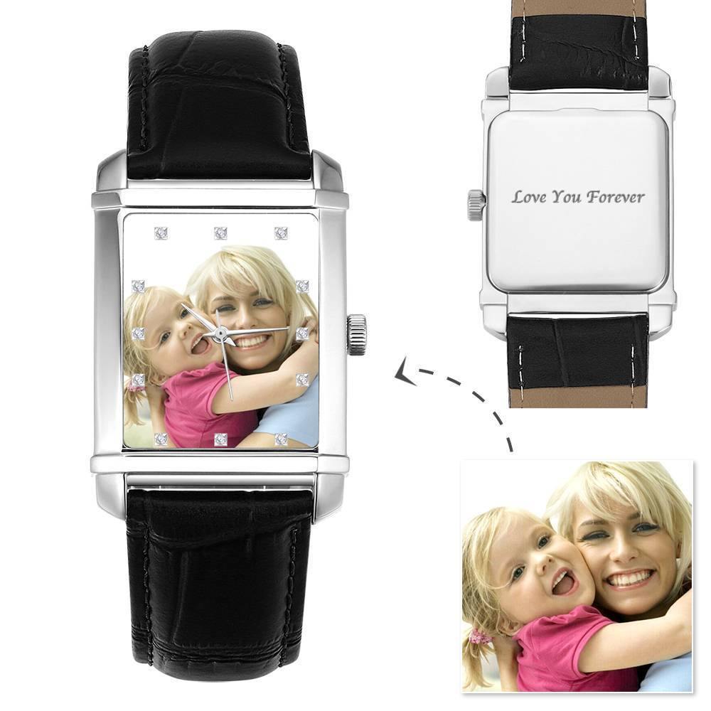 Men's Engraved Photo Watch 40*33mm Brown Leather Strap