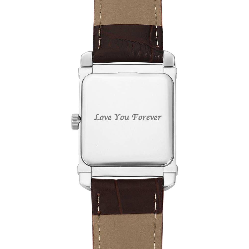 Men's Engraved Photo Watch 40*33mm Brown Leather Strap - Sketch