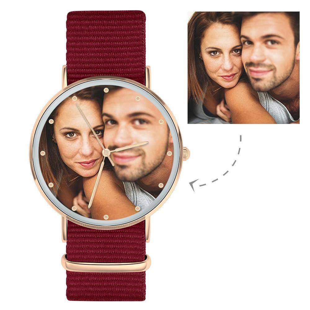 Photo Engraved Watch, Personalized Photo Watch with Red Strap Birthday Gift - Women
